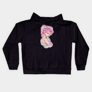 Pretty young girl with flowers in hair. Kids Hoodie